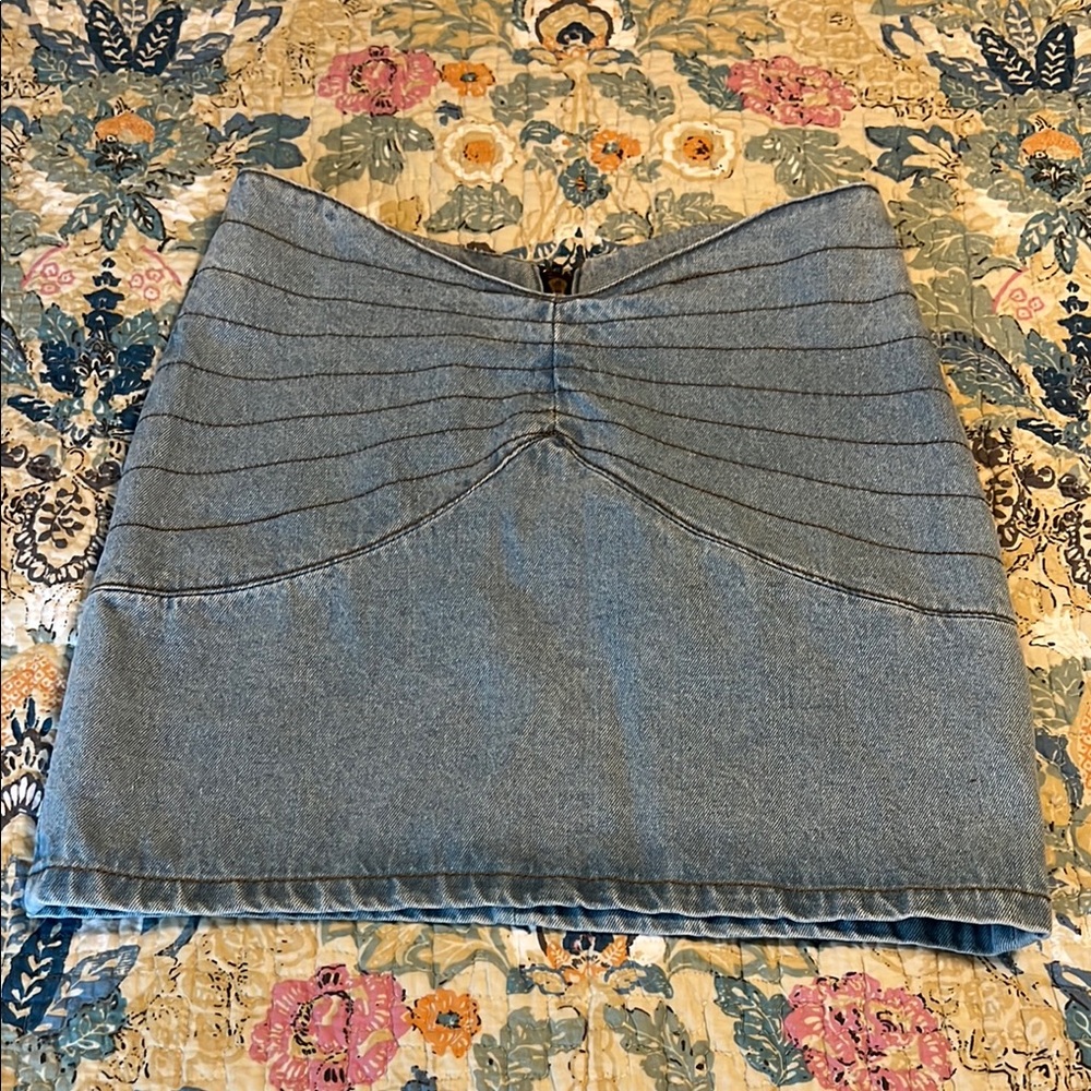 Lioness Denim Ruched Pencil Mini Skirt